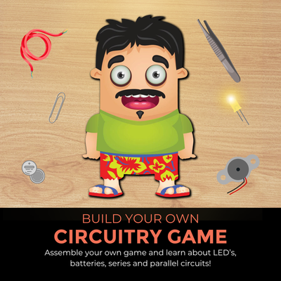 Kids assembling a circuitry game from a STEM project, exploring electrical engineering concepts.