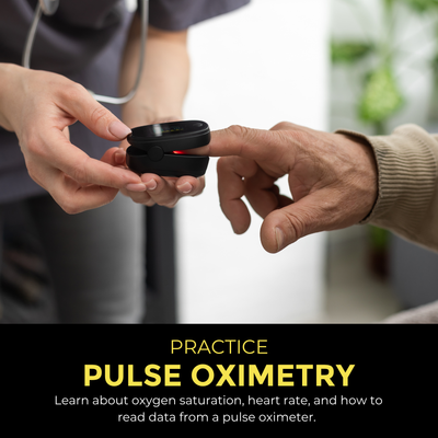 Kids use a pulse oximeter from a STEM project to measure blood oxygen levels and heart rate.