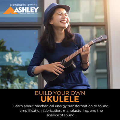 Kids assemble a ukulele from a STEM project to explore the science of sound and music.