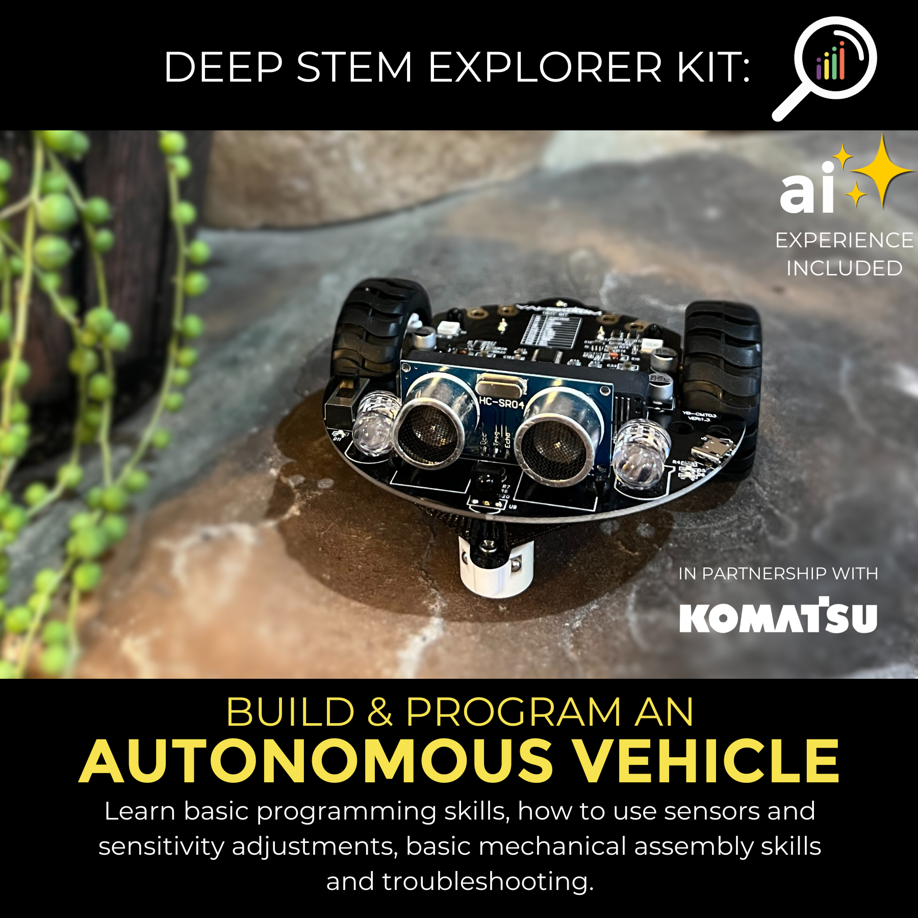 Kids assemble an autonomous vehicle from a STEM project, exploring robotics and engineering skills.
