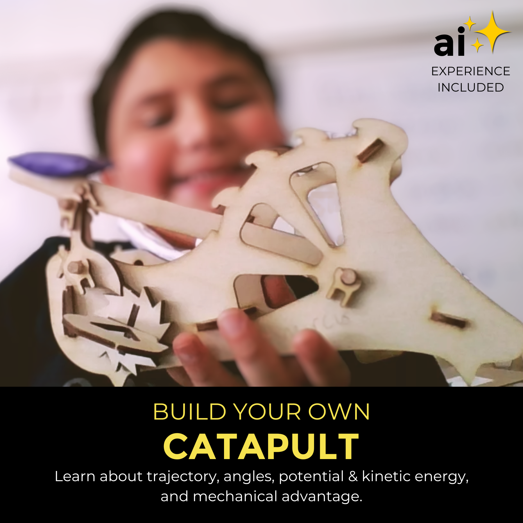 Kids build a catapult from a STEM kit to explore engineering and physics concepts.