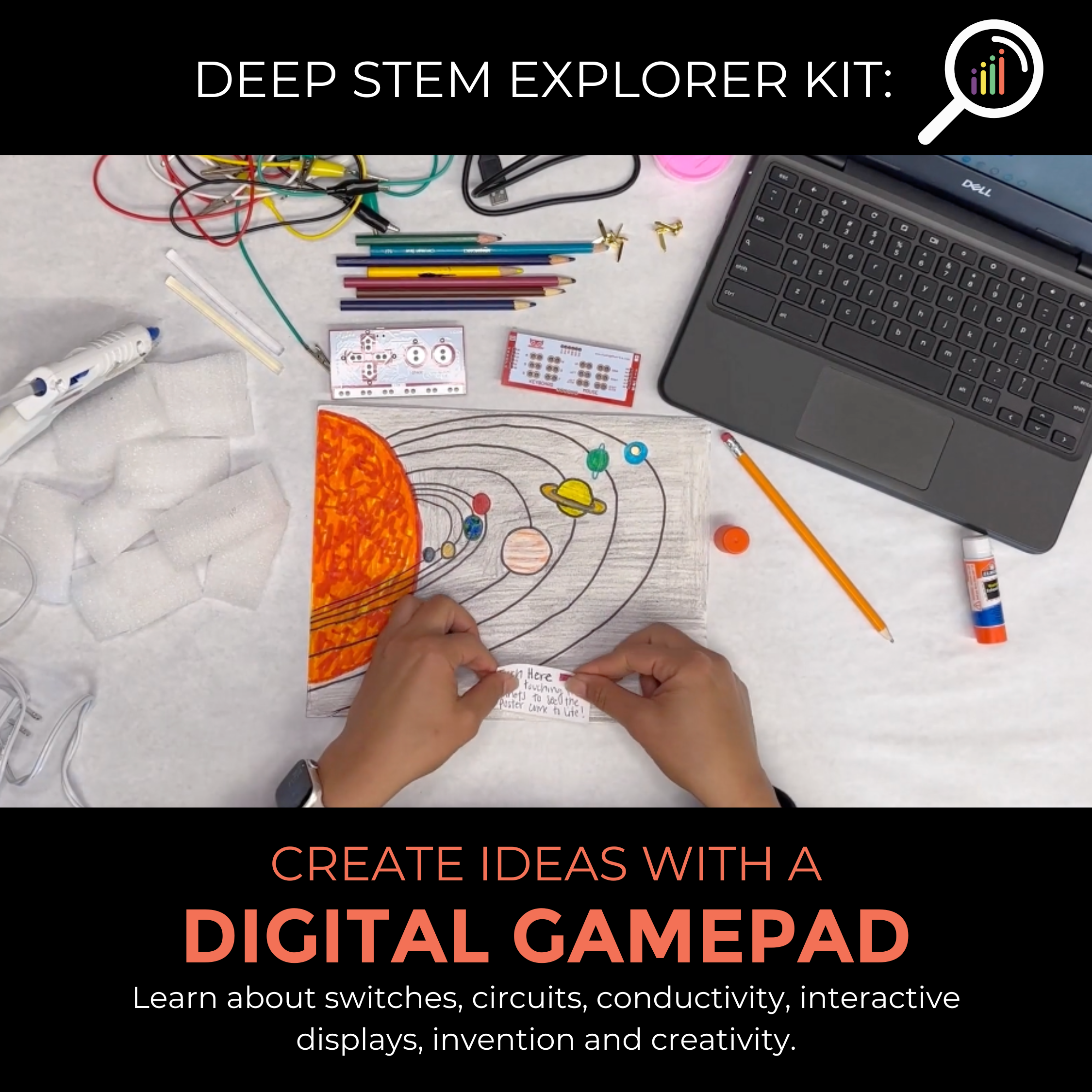 Kids learn about switches, circuits, conductivity, interactive displays, invention, and creativity.