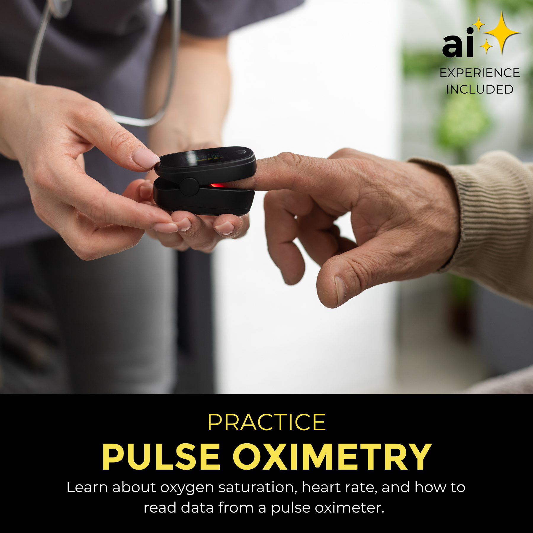 Kids use a pulse oximeter from a STEM project to measure blood oxygen levels and heart rate.