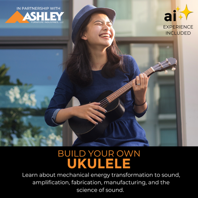 Kids assemble a ukulele from a science kit to explore the science of sound and music.