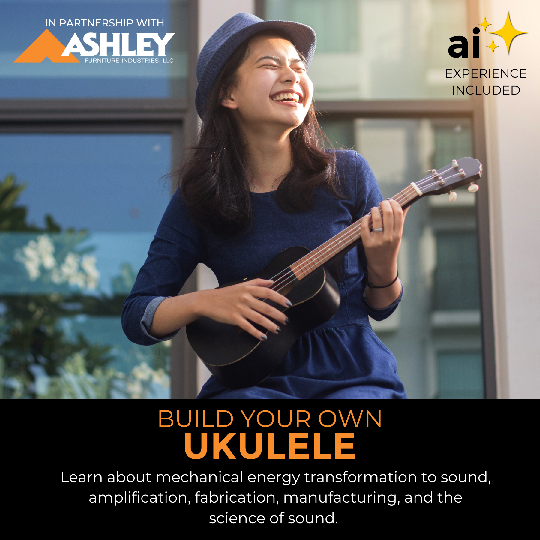 Kids assemble a ukulele from a STEM kit to explore the science of sound and music.